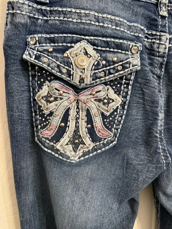 SKY Premium Collection Embellished Bootcut Jeans Womens 13/14 Y2K Bling Pink bow - Picture 4 of 7